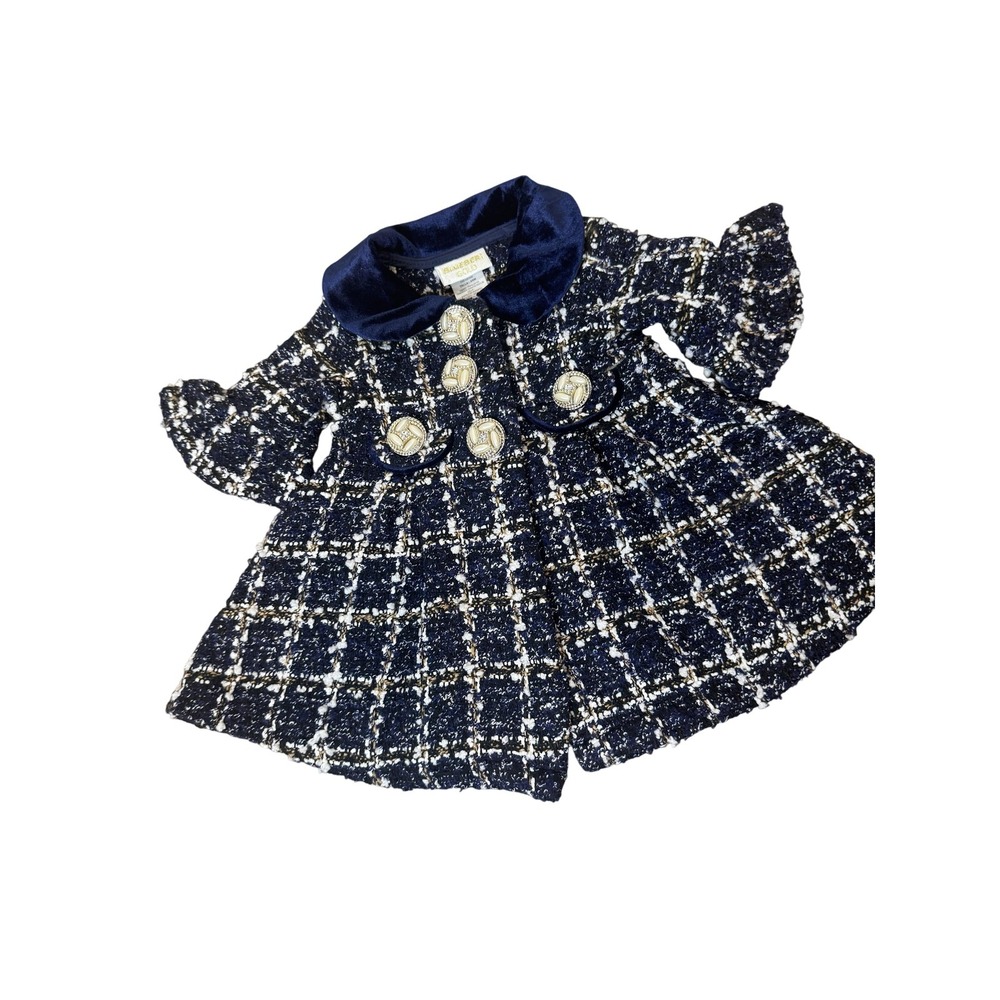 Blueberi Gold Dress Girls 3-6 Months Tweed Velvet Collar Pearl Buttons B5057